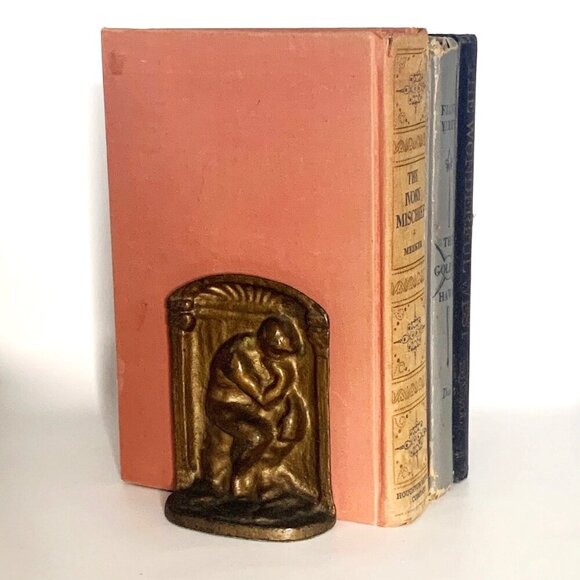 THE THINKER BOOKENDS Vtg Pair Gilded Bronze Heavyweight Art Deco Lost In Thought - Picture 10 of 10